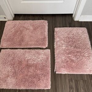 Pink Shaggy Bath Mat Set